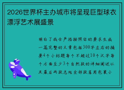 2026世界杯主办城市将呈现巨型球衣漂浮艺术展盛景 2026世界杯主办城市将呈现巨型球衣漂浮艺术展盛景